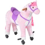 HOMCOM Kids Walking Ride on Horse Toy Plush Walk Pony with Wheels Sound