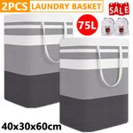 2x Large Folding Laundry Basket Washing Dirty Clothes Hamper Storage Bin Bag UK