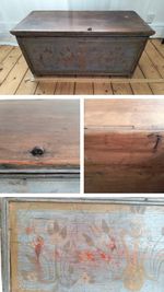 Antique C18/19 Rare Beautiful Hand-painted folk art Wooden Chest original hinges
