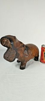 Wooden Hippopotamus  Large Hand Carved Open Mouth African Hippo Sculpture