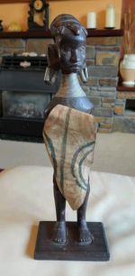 Vintage African Female Wood Carving Tribal Warrior Statue Hand Carved Figure
