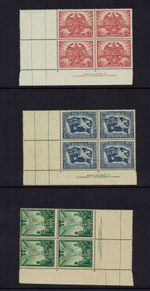 Set of 3  in Imprint Blocks of 4 Stamps 1946 Peace Mint Unhinged   Australia