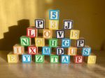 Vintage Colourful Wooden Alphabet Letters Numbers & Pictures Blocks Learning Toy