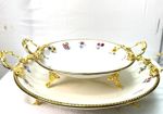 Royal Vintage Floral Ceramic Serving Dish Gold Handles Feet Elegant Centerpiece