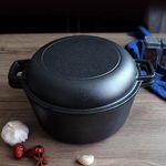 Double Dutch 2 in 1 Cast Iron Dutch Oven Casserole Dish Cooking Pot Pan 4.5L