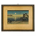 Antique Takahashi Shōtei Beach By Moonlight Woodblock Print