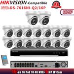 Hikvision 16POE 16CH NVR DS-7616NI-Q2/16P Color Turret 6MP Security Camera Kit