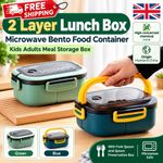 2 Layer Lunch Box Microwave Bento Food Container Kids Adults Meal Storage Box UK