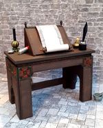 Dolls House Medieval Monk's Writing Desk Table, Scroll Rest & Stool. 12th Scale.