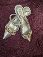 River Island Fairy Used Good Condition Size 7 EU 40 Silver Kitten Heel Shoes