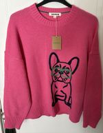 Boden Natalie French Bulldog Pink Jumper Size L New with Tags