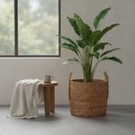 Woven Seagrass Planter Multipurpose Round Straw Basket with Handles Portable