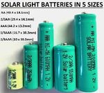 SOLAR LIGHT BATTERIES RECHARGEABLE AA 2/3AA AAA 1/3AAA 2/3AAA GARDEN LIGHTS