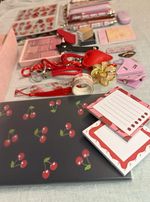 Pink & Red Floral Stationery Set with Ballpoint Pens, Sticky Notes & Tape