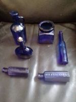 Small Collection Of Cobalt Blue Bottles And Pot 2 X Not To Be Taken