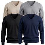Mens V Neck Jumper Sweater Long Sleeve Knit Pullover Casual Top Cotton Mix