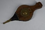 Vintage Wood & Leather Studded Bellows Fireplace Blacksmith Brass Accents WORKS