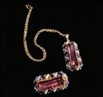 Vintage unsigned Austria AB purple blue brooch necklace set open back