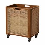Wooden Laundry Hamper Decorative Boho Design Rolling Laundry Basket Easy to Move