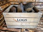 LOG BASKET / FIRE WOOD STORAGE FIREPLACE KINDLING BOX Wooden Apple Crate "LOGS"