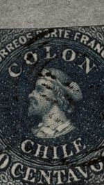Chile 10 Centavos Blue Columbus Postage Stamp, Used (1851-1860)