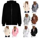Women's Zip Up Hoodie - Ladies Long Sleeve Hooded Sweatshirt, Loose Casual Plain