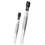 Craft Tweezers with Rubber Tips, 2 Pcs PVC Coated Tweezers Set, Black 5.9" 4.3"