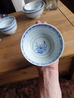 Jingdezhen Chinese 4.5" Blue White Rice Grain Chrysanthemum Design Bowl