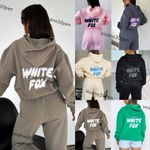 Womens⭐White Boutique fox Tracksuit 2PCS Sets Hoodies Fleece Sports UK Size&⭐