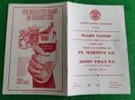 St. Martins Guernsey V Aston Villa Floodlit Football Programme 1972/73 Mid Seaso