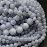 Blue Lace Agate Round Beads - 4mm 6mm 8mm 10mm, 14" Strand, for Jewellery Makin
