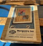 Vintage Mid Century Coloured Wood MARQUETRY Boxed Kit For Framed Picture