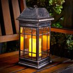 Seville Solar Powered Light Up Candle Garden Brushed Bronze Lantern 35 x 17cm