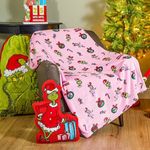 Dr Seuss The Grinch Christmas Fluffy Throw Blanket 127 x 152cm Pink