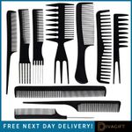 10 PIECE HAIR STYLING COMB SET PROFESSIONAL BLACK FOR HAIRDRESSING COMBS NEW