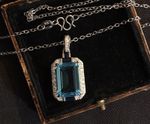Vintage Style Aquamarine Color Topaz And Crystal Necklace 18K White gold plated