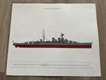 large vintage 1970s colour print of  hms hood . battle cruiser 1920