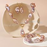 Real Natural Purple Baroque Keshi Pearl Pendant Necklace Bracelet Earrings Set