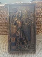 Vintage OURO Wooden Wall Plaque of A Stone Mason Spain Bas-relief Hand Carved