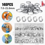 140x Single Ear Hose Clamp Assorted O Fuel Pipe Clip With Clamp Crimp Plier Set