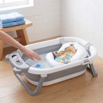 Foldable Baby Bath Tub with Bathtub Cushion Collapsible Bath Baby Tub White NEW