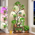 10-Tiered Rolling Indoor Plant Stand with Grow Lights, Hooks