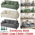 3/4 Seater Corduroy Sofa Jumbo Cord Modern Sofa Couch Seats with 2 Pillows Soft
