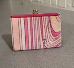 Vintage Emilio Pucci 60s Pink White Velvet Print Kiss Lock Retro Pouch Purse