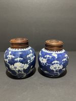 Two exquisite small porcelain jars decorated with plum blossom motifs.