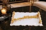 Luxury White Gold Resin Serving Tray With Handles Coffee Table Decor Gift