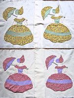 Four Vintage Sun Bonnet Sue Quilt blocks Hand Appliqué 19" square cotton