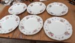 Round 25cm Dinner Plates x 6 Bone China White with Flowers Vintage Style
