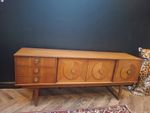 Mid Century Teak Veneer Sideboard With Unusual Circular Detail