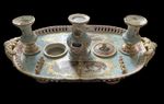 A/F. Antique 19th C hand painted porcelain Inkwell On tray stand
